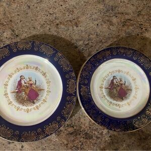 Vintage made in Japan porcelain plate set-cobalt blue & gold design ( 7pcs)